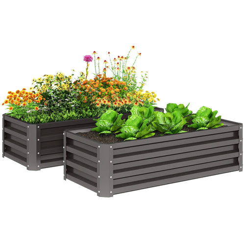 Galvanized Raised Garden Beds, Outdoor Planter Box, Set of 2, Dark Grey