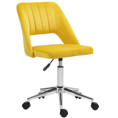 Mid Back Office Chair, Velvet Fabric, Swivel Scallop Shape, Yellow