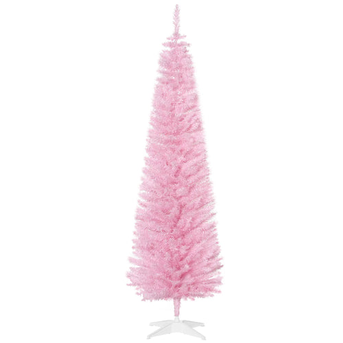 6' Slim Artificial Christmas Tree, Realistic Branches, Sturdy Metal Stand, Pink