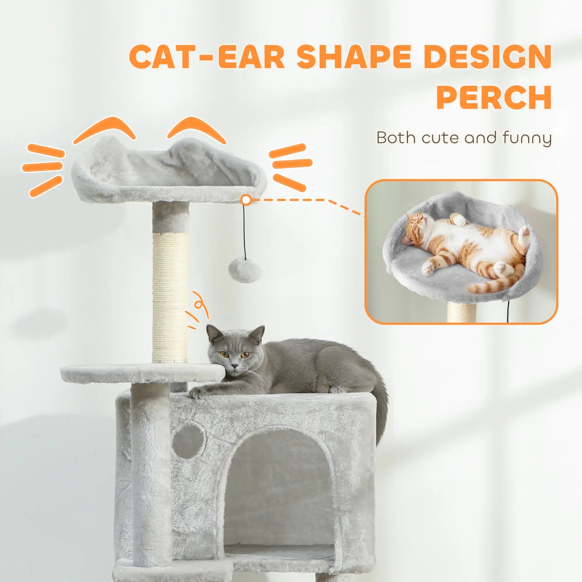 63 Inch Cat Tree, Sisal Scratching Posts, Condos, Plush Perches, Hammock, Ladder, Dangling Balls, Light Grey Cat Towers at Gallery Canada