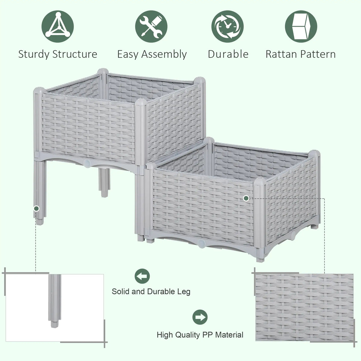2 Piece Raised Garden Bed, PP Flower Bed, Vegetable Herb Grow Box, Light Grey Raised Garden Beds at Gallery Canada