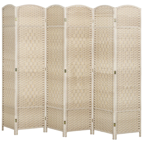 6 Ft Tall Folding Room Divider, 6 Panel Portable Privacy Screen, Light Oak