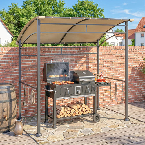7' x 5' BBQ Grill Gazebo Tent, Steel Frame, Hooks, Khaki