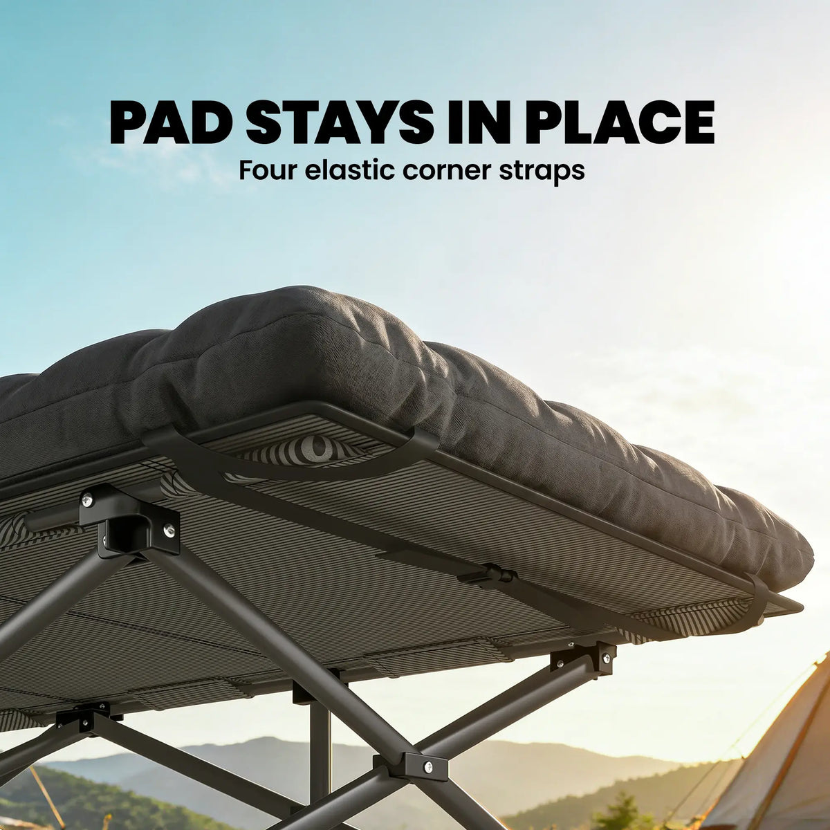 32" Extra Wide Folding Camping Cot, Soft Pad, Non-Slip Feet, Carry Bag, Black Camping Cots at Gallery Canada