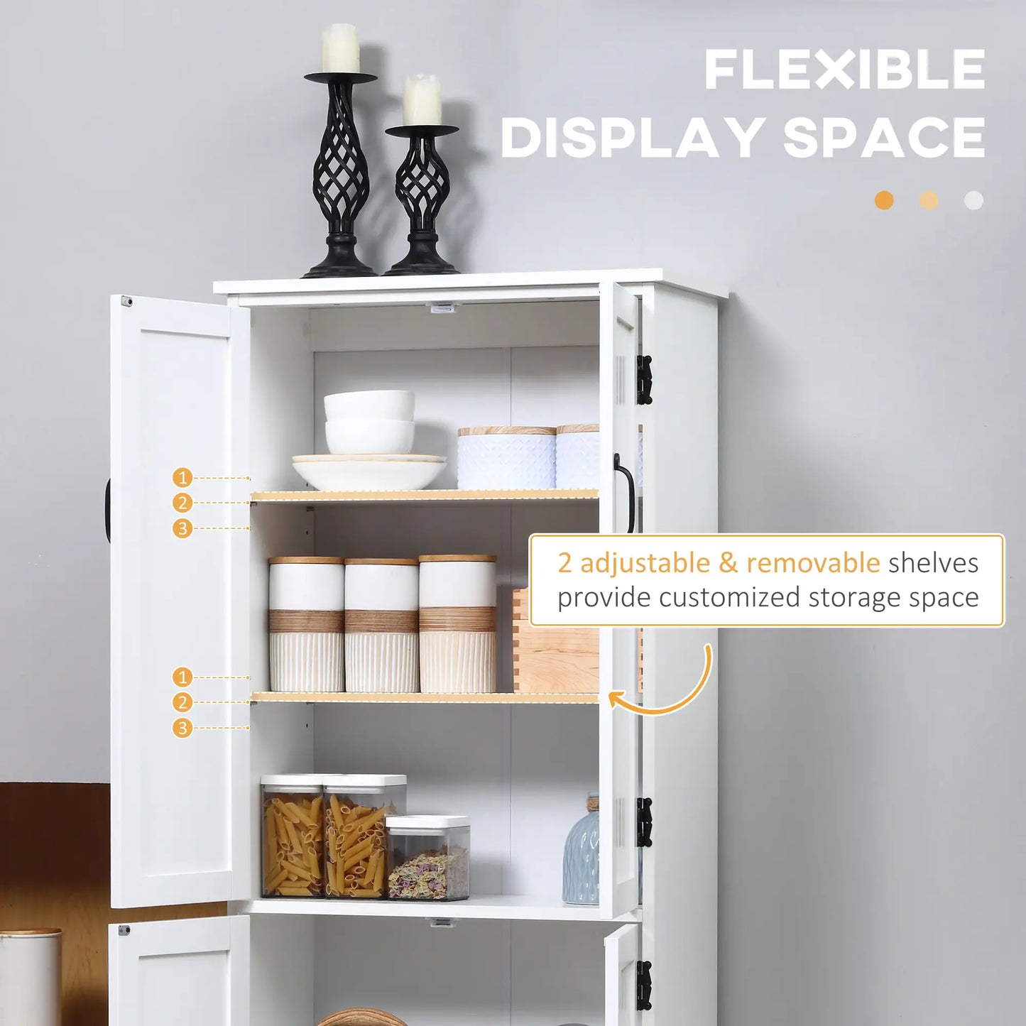 48" 4-Door Storage Cabinet, Adjustable Shelves, White Kitchen Pantry Cabinets at Gallery Canada
