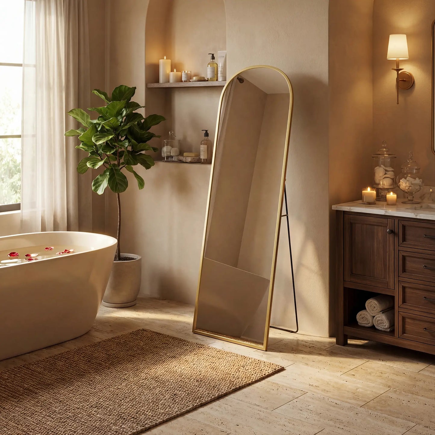 Arched Standing Mirror, 64" x 20", Full Length, Wall Mountable, Gold Full Length Mirrors at Gallery Canada