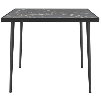 Square Patio Dining Table for 4, Marble Effect Glass Top, Steel Frame, Black Patio Dinning Tables Black at Gallery Canada