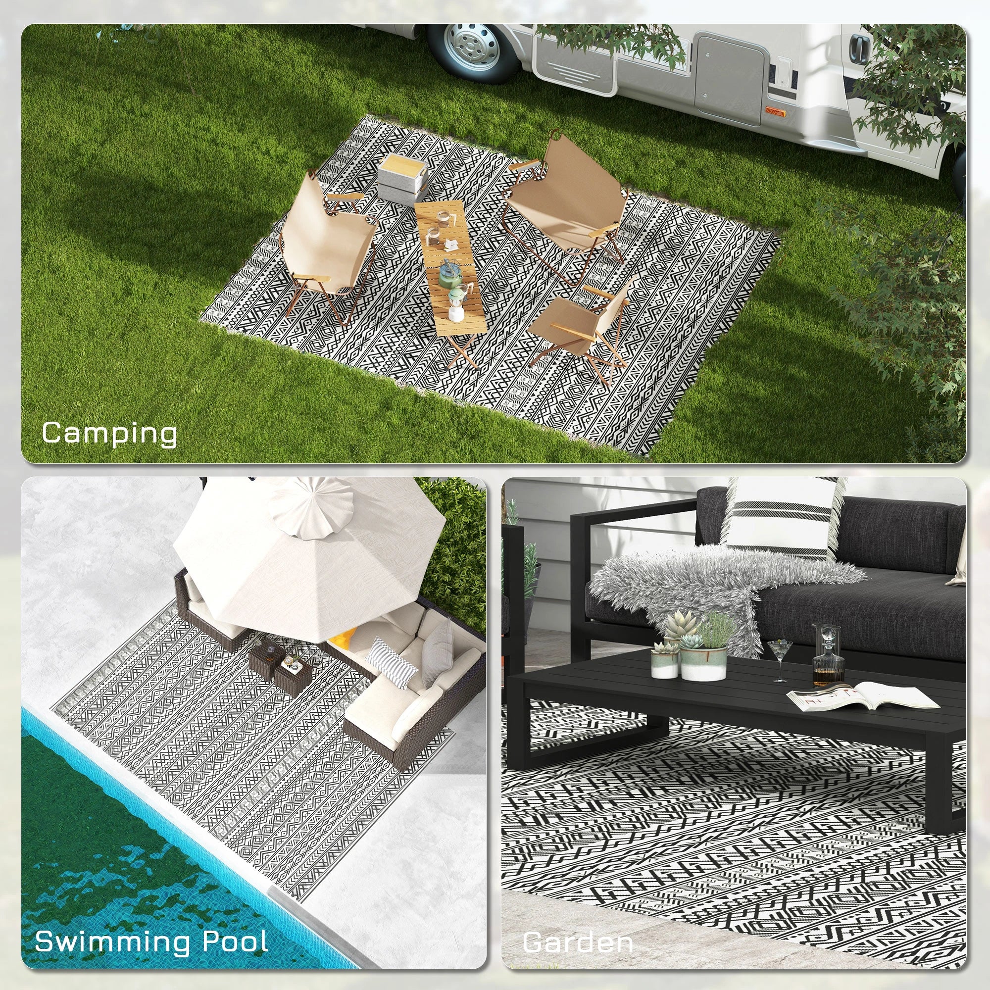 Reversible Outdoor Rug, Waterproof, Plastic Straw, 9' x 12', Grey Cream White Outdoor Reversible Rugs at Gallery Canada