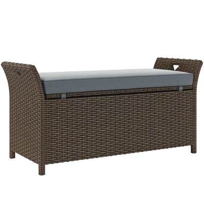 2-In-1 Outdoor PE Rattan Storage Bench, 29 Gallon, Dark Grey