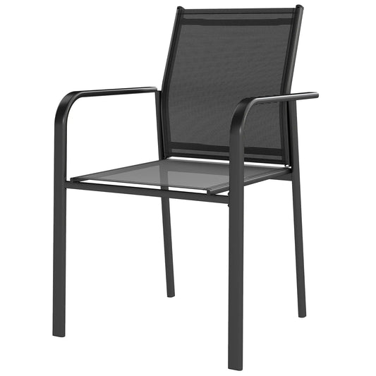 Stackable Patio Chairs Set of 4, 20" Deep Seat, All Weather Mesh, Black Outdoor Dining Sets Black at Gallery Canada
