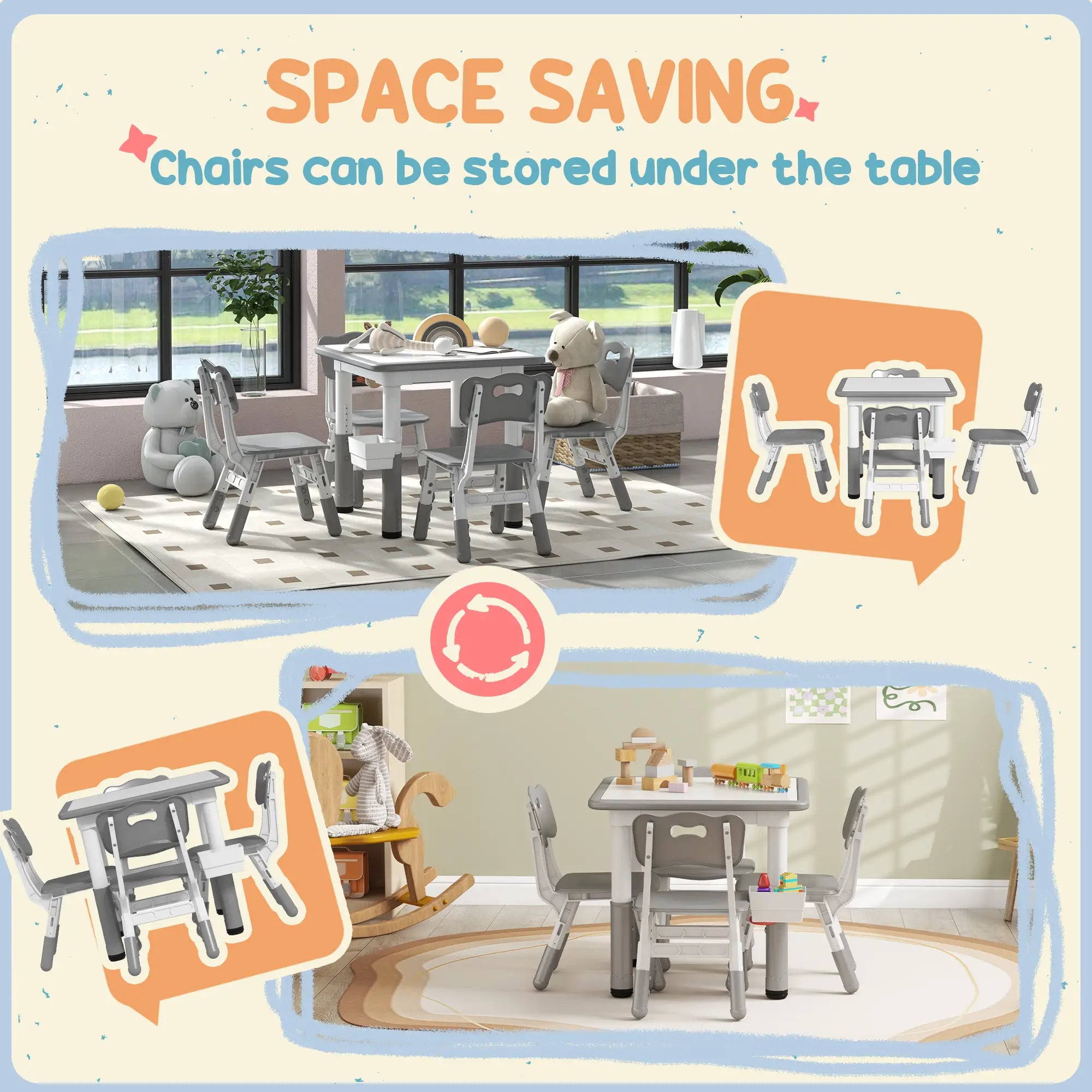 5 Pcs Toddler Table and Chair Set, Adjustable Height, Grey Kids Table Sets at Gallery Canada