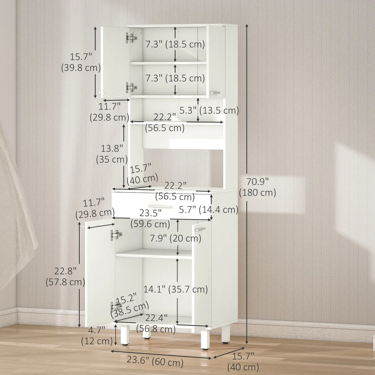 71"H Freestanding Kitchen Pantry, Buffet Cabinet with Hutch, White Kitchen Pantry Cabinets at Gallery Canada