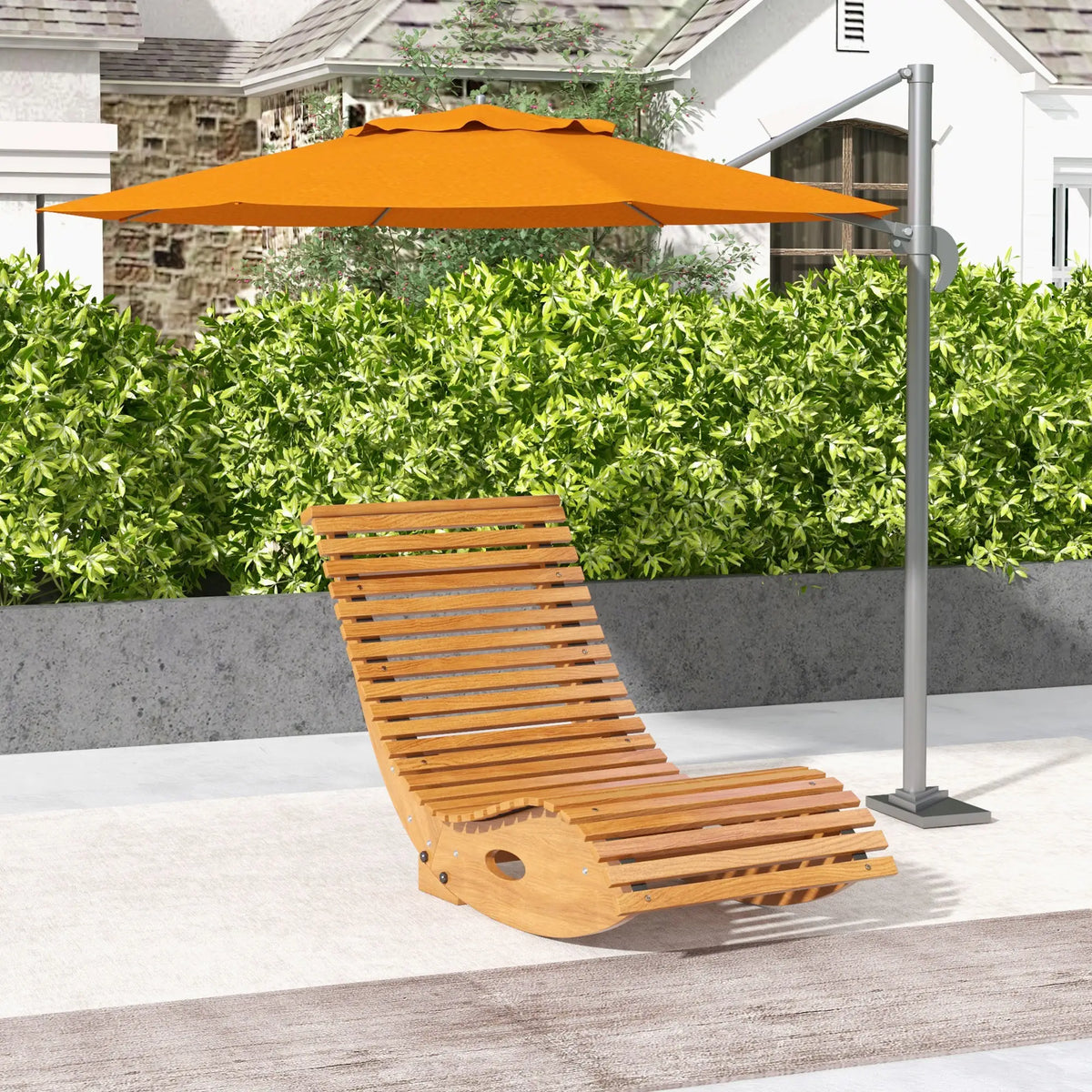 Outdoor Rocking Chair, Wooden Slatted Seat, 51.2" x 23.6" x 23.6", Teak Outdoor Rocking Chairs at Gallery Canada