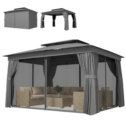 10' x 12.5' Gazebo, With Curtains, Netting, Double Roof, Dark Grey Gazebos Dark Grey at Gallery Canada