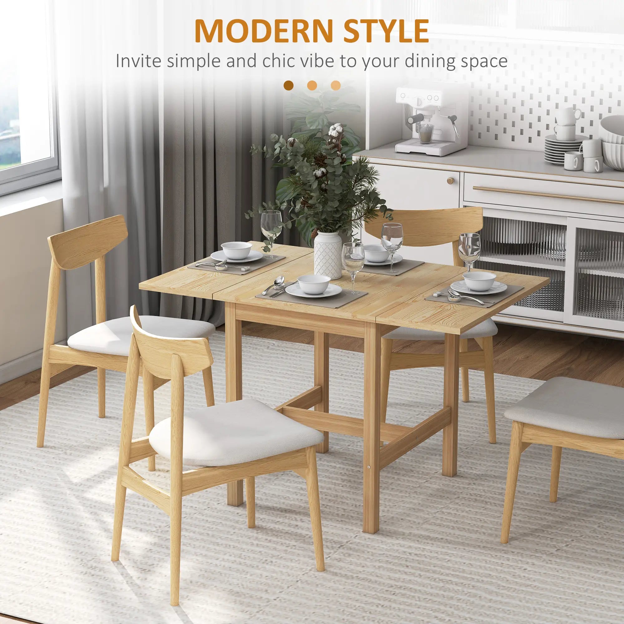 Solid Wood Kitchen Table, Farmhouse Drop Leaf, Folding Dining Table, Nature Wood Dining Tables at Gallery Canada