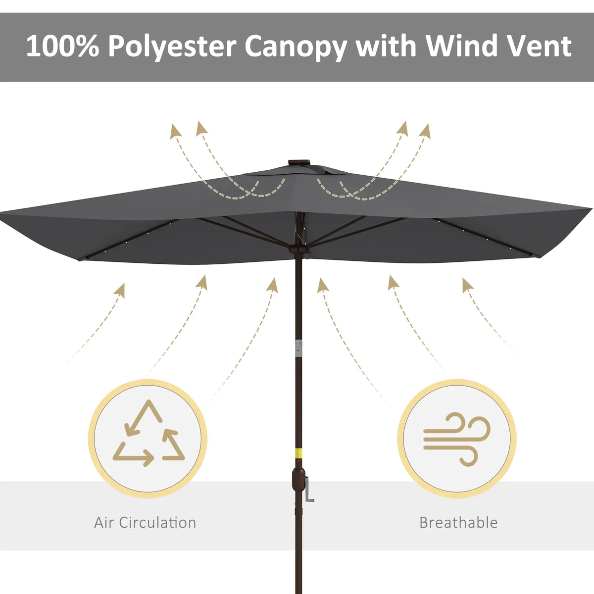 6.5x10ft Dark Grey Tilt Aluminum Patio Umbrella, Solar Powered LEDs, Dark Grey Sun Umbrellas at Gallery Canada