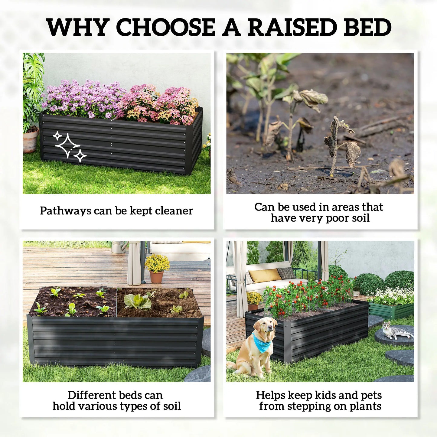 Galvanized Raised Garden Bed, Steel Outdoor Planter, 71" x 35" x 23", Black Raised Garden Beds at Gallery Canada