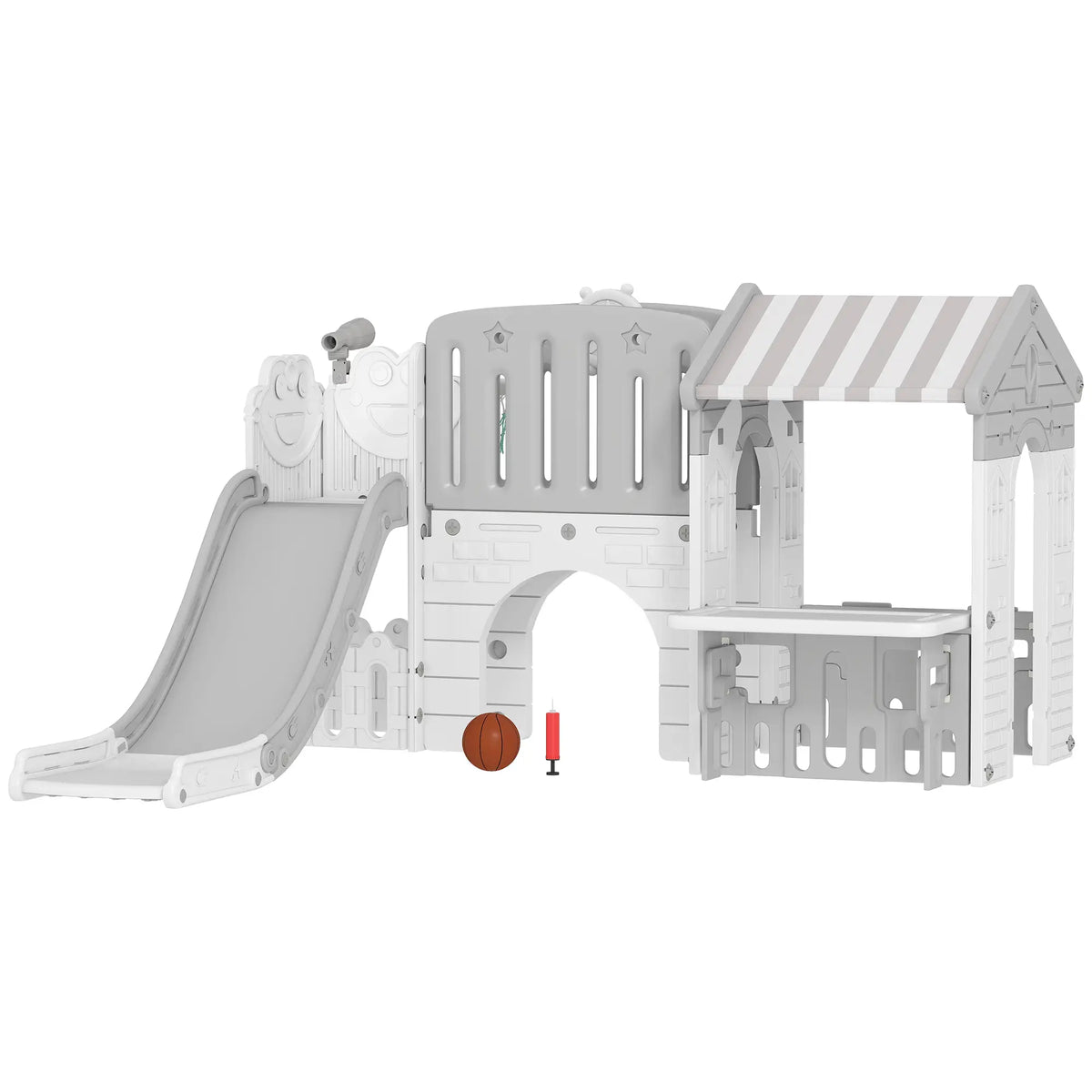 7-in-1 Toddler Slide Climber Playset with Playhouse, Basketball Hoop, Grey Gym Sets & Swings Grey, White at Gallery Canada