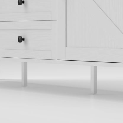 59" Buffet Cabinet, Farmhouse Sideboard, 2 Barn Doors, 4 Drawers, White Storage Cabinets at Gallery Canada