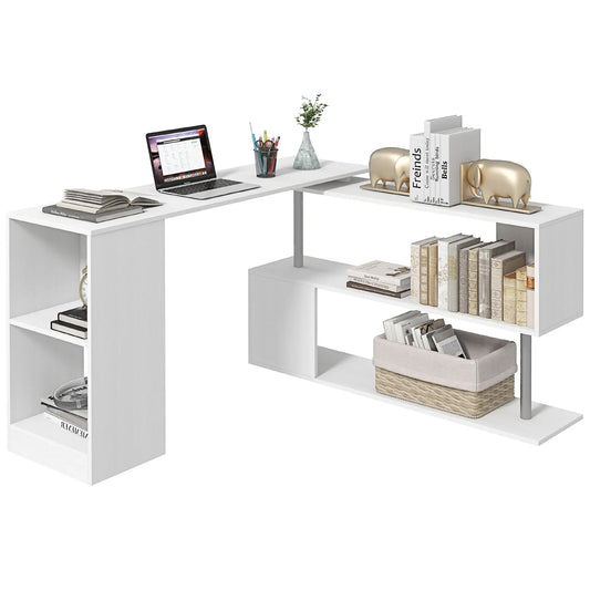 55" Corner Computer Desk, 360° Rotating L-Shaped, White Writing Desks White Wood Grain at Gallery Canada