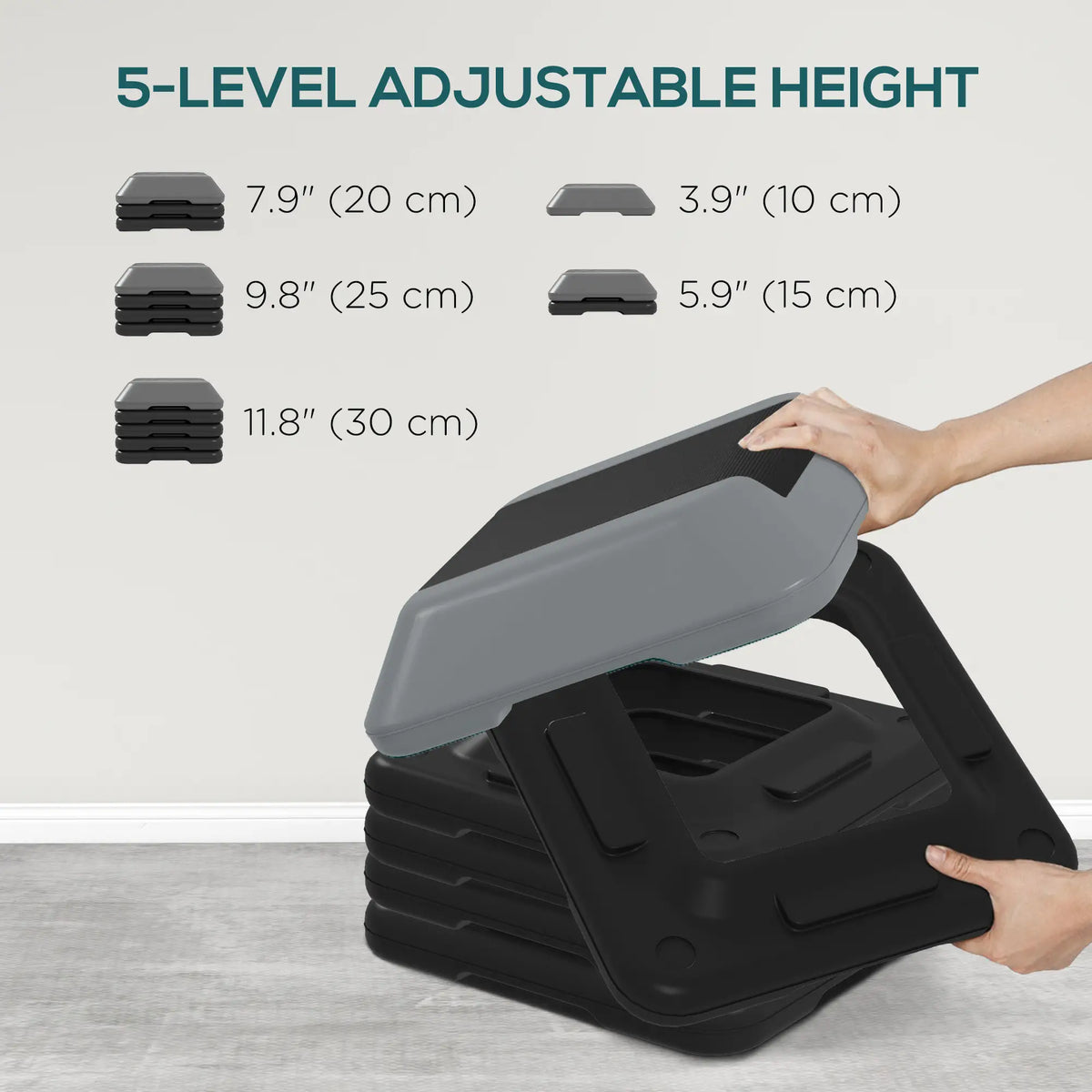 5-Level Adjustable Stepper, Aerobic Step Platform, 4" 6" 8" 10" 12", Grey Aerobic Equipment at Gallery Canada