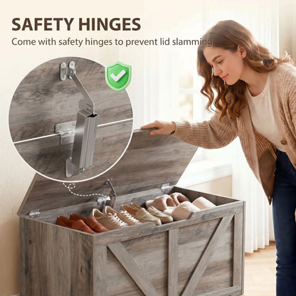 31.5" Storage Chest with Safety Hinge, Grey Wood Grain, Grey Storage Cabinets at Gallery Canada