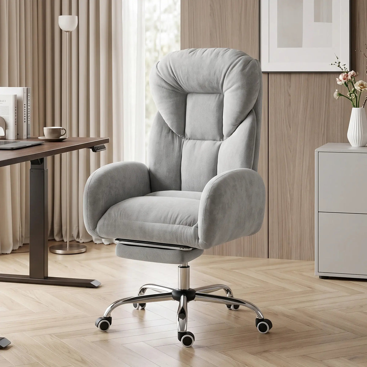 Cross Legged Office Chair, Flip Armrests, Footrest, Light Grey Executive & Manager Chairs at Gallery Canada