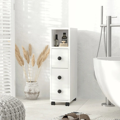 Slim Bathroom Cabinet with Wheels, Door, Drawer, 2 Compartments, White Bathroom Cabinets at Gallery Canada