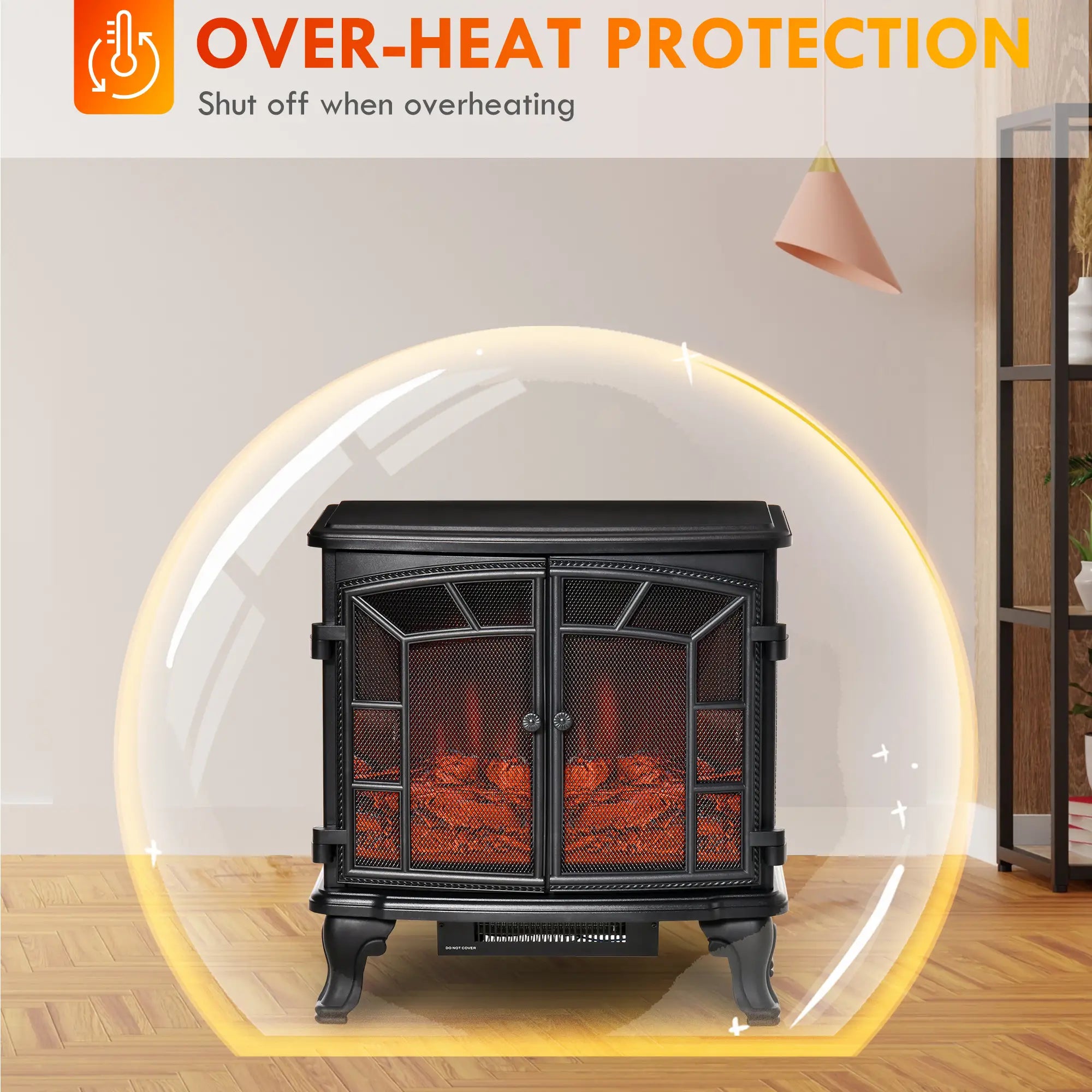 Electric Fireplace Heater, Freestanding, Realistic Flame, Timer, Overheat Protection, 750W/1500W, Black Electric Fireplaces at Gallery Canada