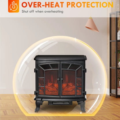 Electric Fireplace Heater, Freestanding, Realistic Flame, Timer, Overheat Protection, 750W/1500W, Black Electric Fireplaces at Gallery Canada