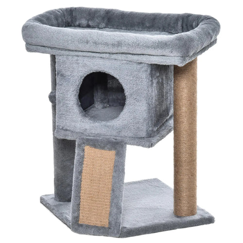 Small Cat Tree Tower with Perch, Scratching Post, Condo, Toy Ball, Grey