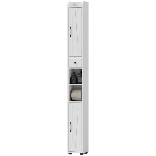 Narrow Bathroom Cabinet, Tall Storage with Barn Doors, Drawer, Adjustable Shelves, Wood Grain, White Bathroom Cabinets White Wood Grain at Gallery Canada