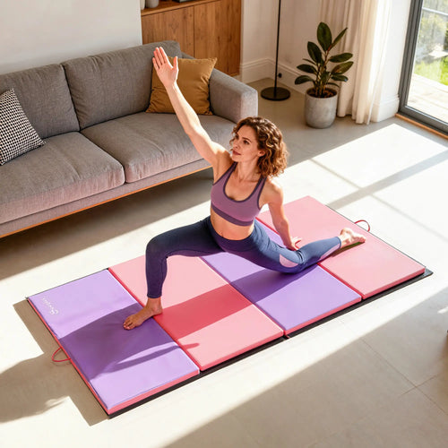 4'x6'x2'' Folding Tumbling Mat, Yoga MMA Martial Arts, Pink Purple