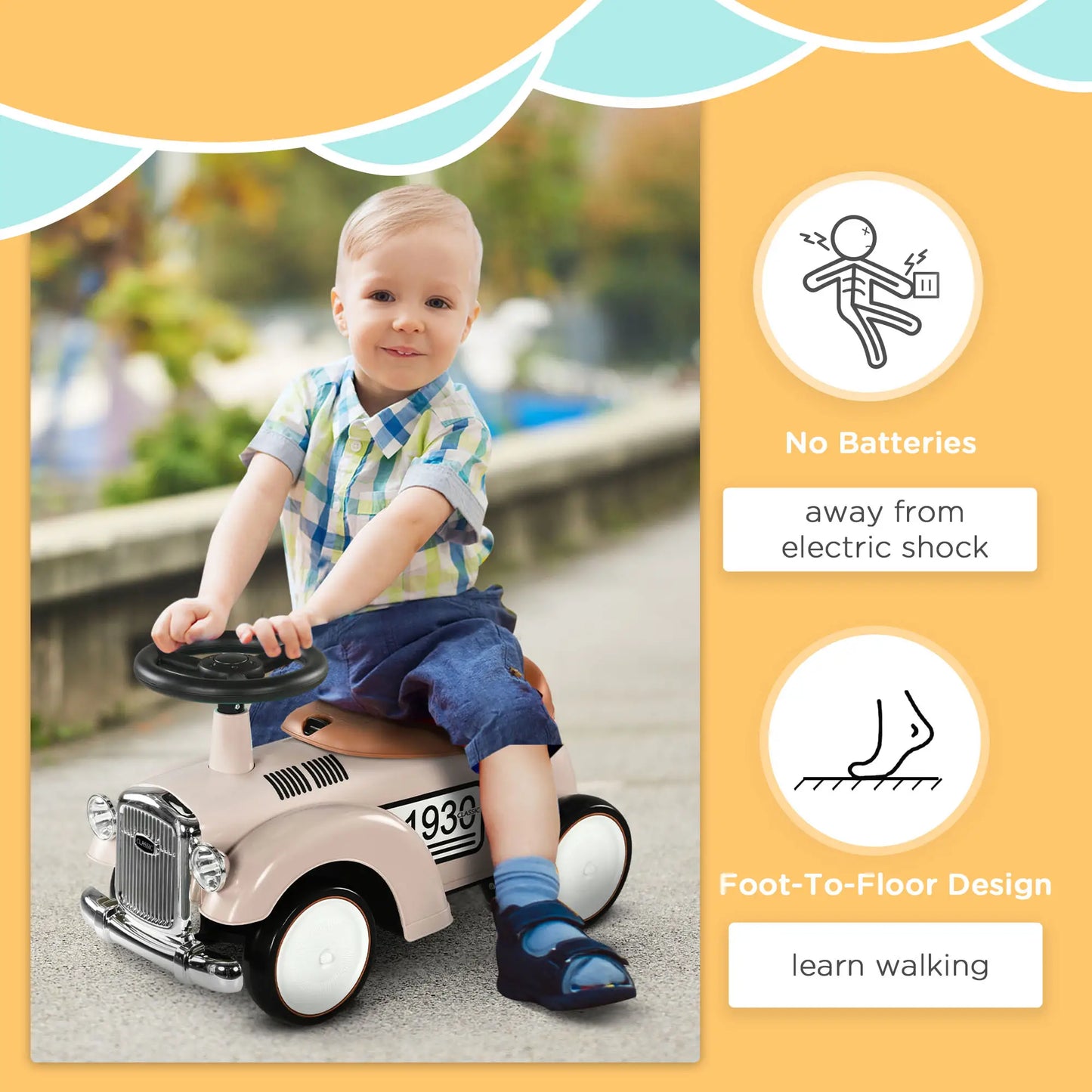 Classic Ride On Car for Toddlers, Foot To Floor, 18-36 Months, White Push Cars for Toddlers at Gallery Canada
