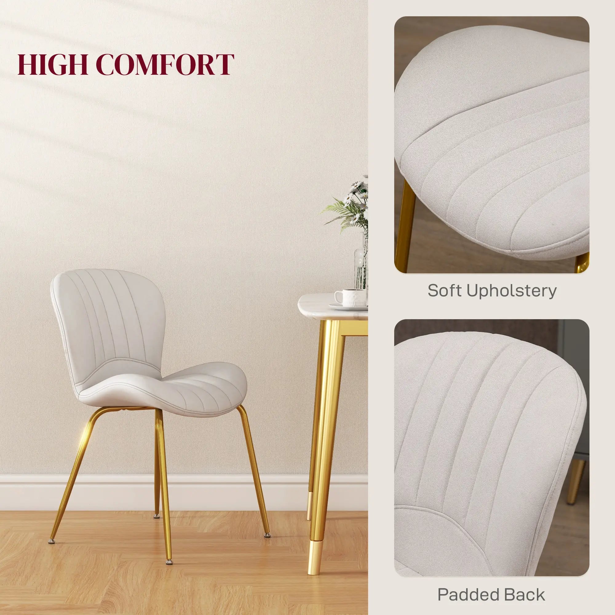 Modern Dining Chairs Set of 4, Cushioned Backrest, Cream White Dining Chairs at Gallery Canada