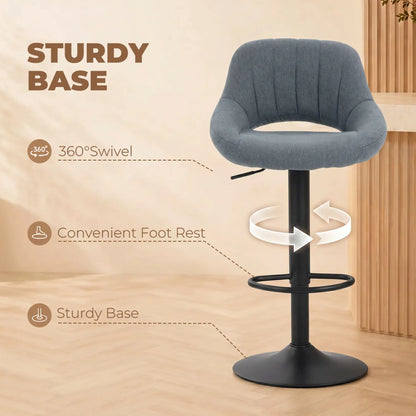 Linen Upholstered Counter Swivel Bar Stools Set of 2, Round Metal Base Bar Stools at Gallery Canada