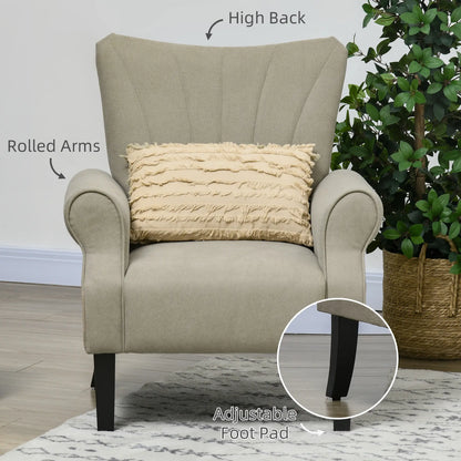 Modern Fabric Armchair with Wood Legs, Living Room, Bedroom, Beige Accent Chairs at Gallery Canada
