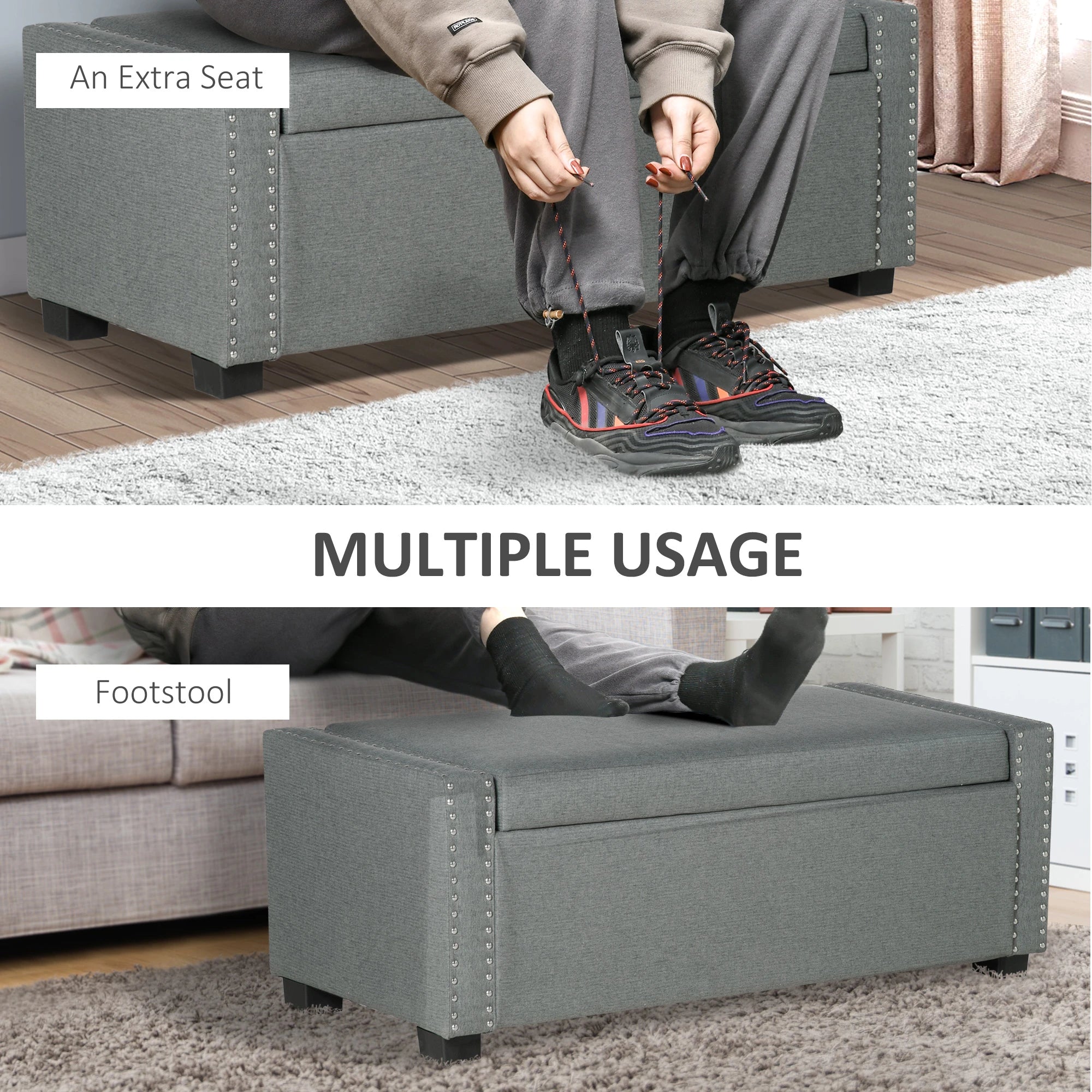 Upholstered Flip Top Storage Bench, Ottoman, Light Grey Storage Ottomans & Benches at Gallery Canada