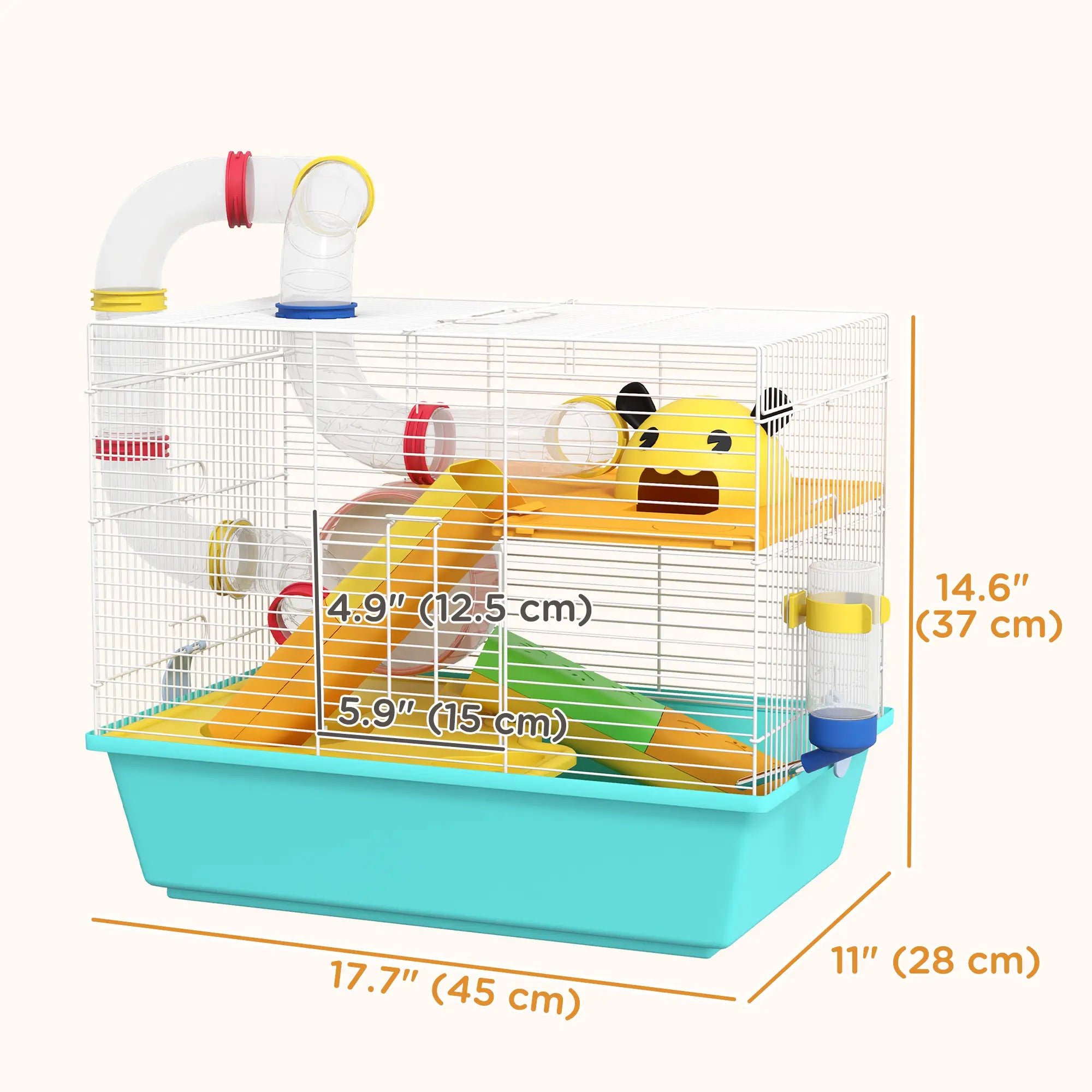 3 Tier Hamster Cage With Tunnels, Water Bottle, Exercise Wheel, 18