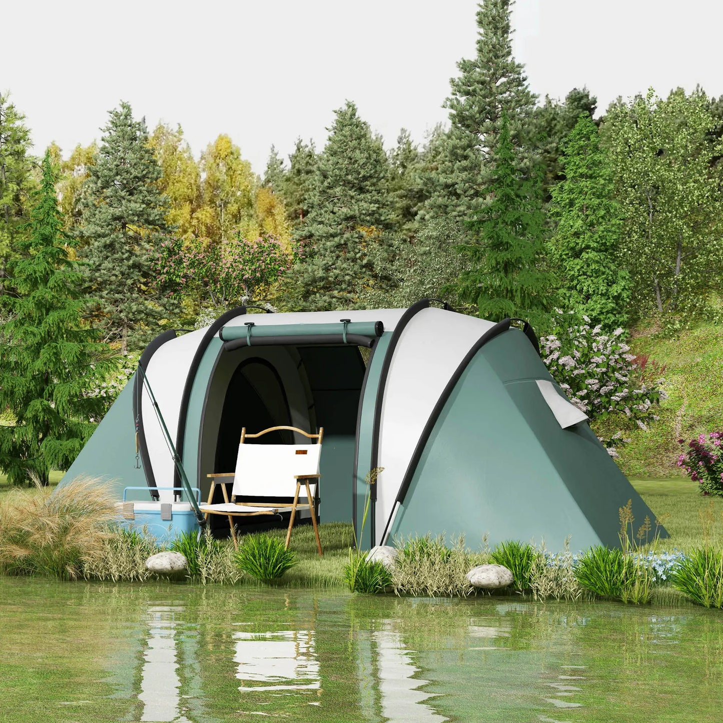 Camping Tent, 2 Bedrooms, Living Area, 3000mm Waterproof, Army Green Camping Tents at Gallery Canada