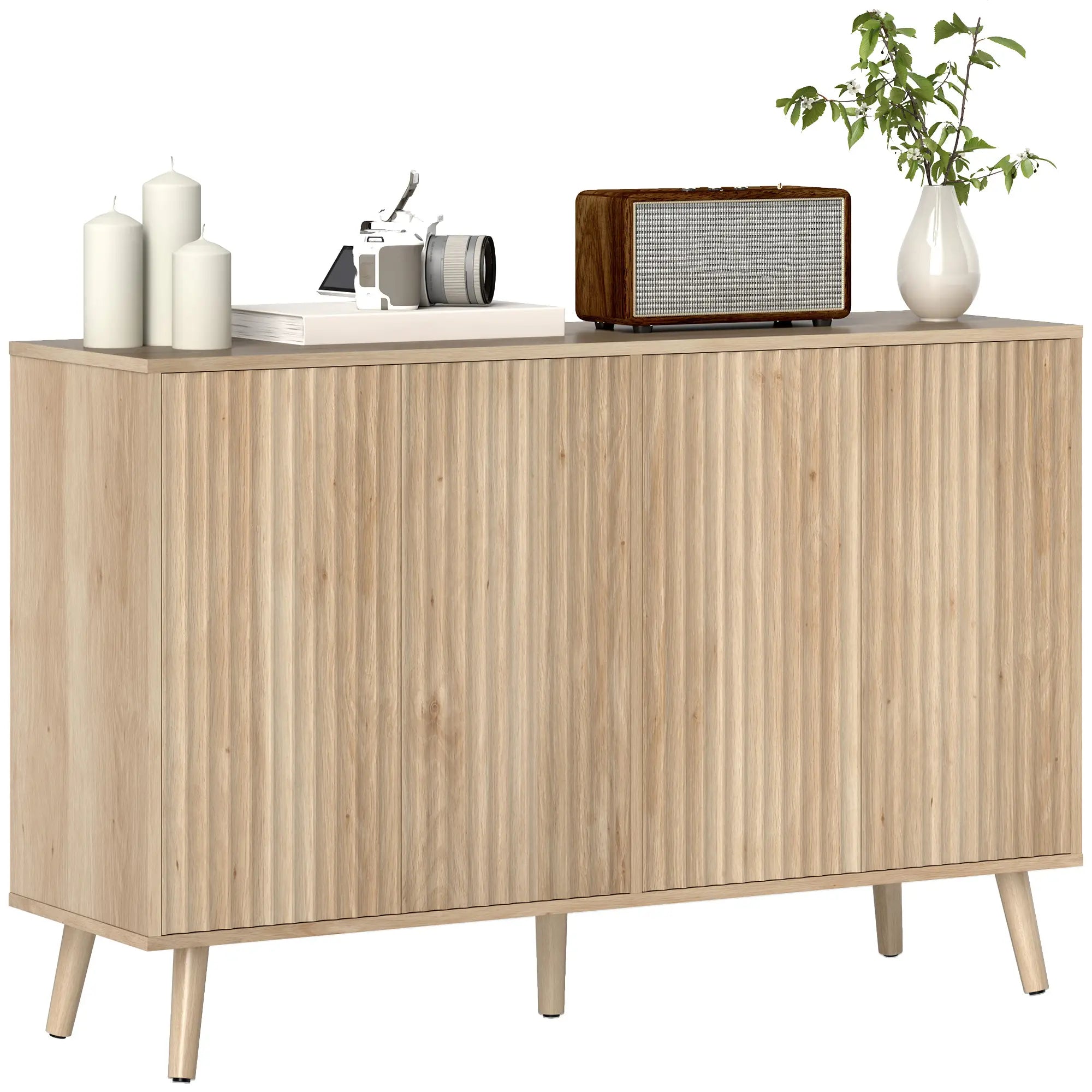 Modern Fluted Buffet Cabinet, Adjustable Shelves, Wood Legs, Oak Storage Cabinets Oak at Gallery Canada