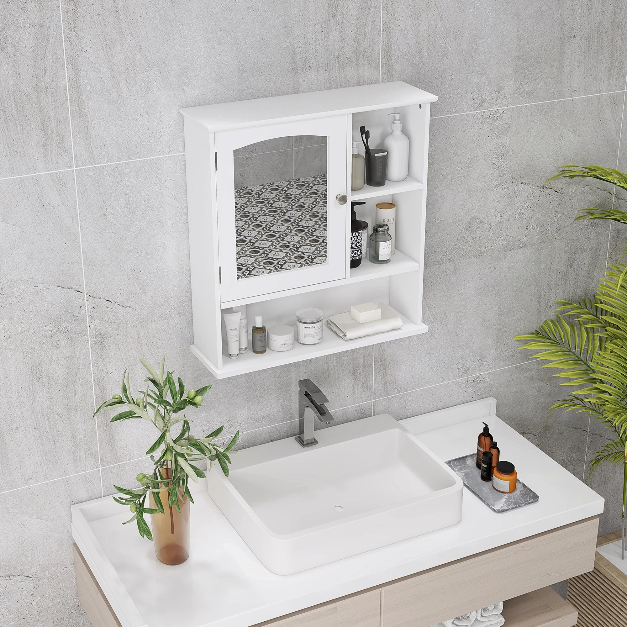 Wall-Mounted Medicine Cabinet, Bathroom Mirror with Shelves, White Mirror Medicine Cabinets at Gallery Canada