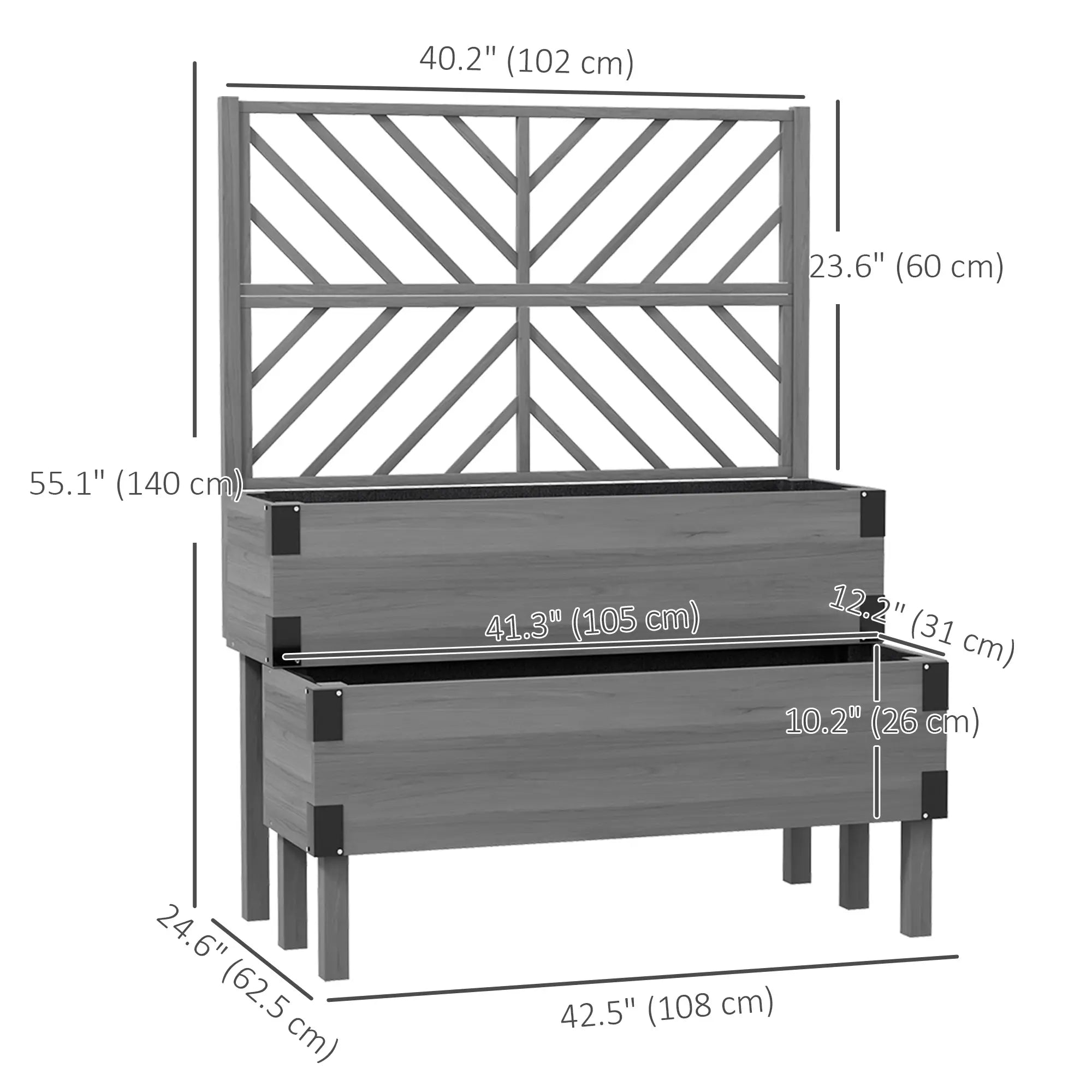 Raised Garden Bed with Trellis, 2 Tier Wooden Planter Box, Grey Elevated Garden Beds at Gallery Canada