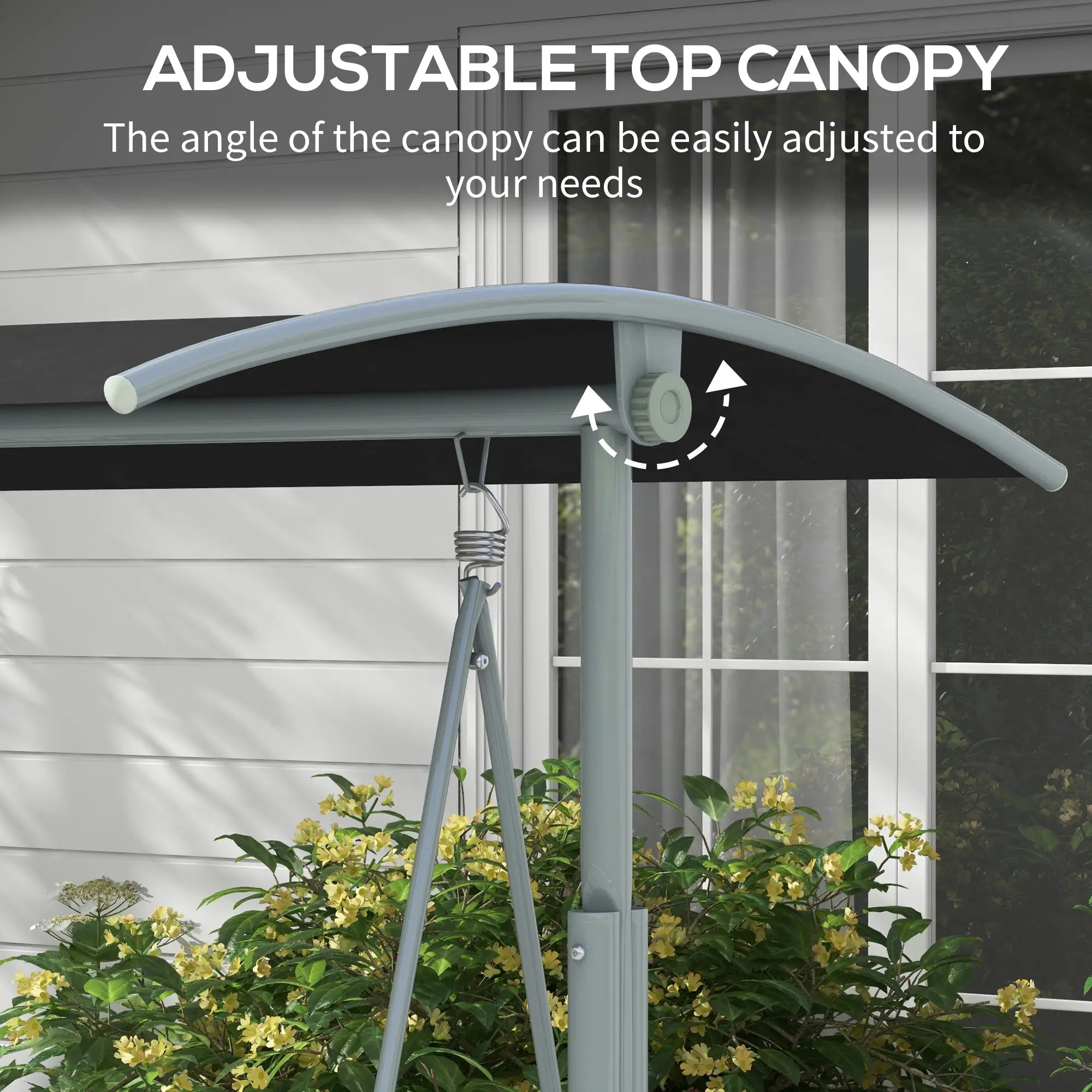 2-Seater Outdoor Porch Swing, Adjustable Canopy, Table, Black Patio Swings with Stand at Gallery Canada