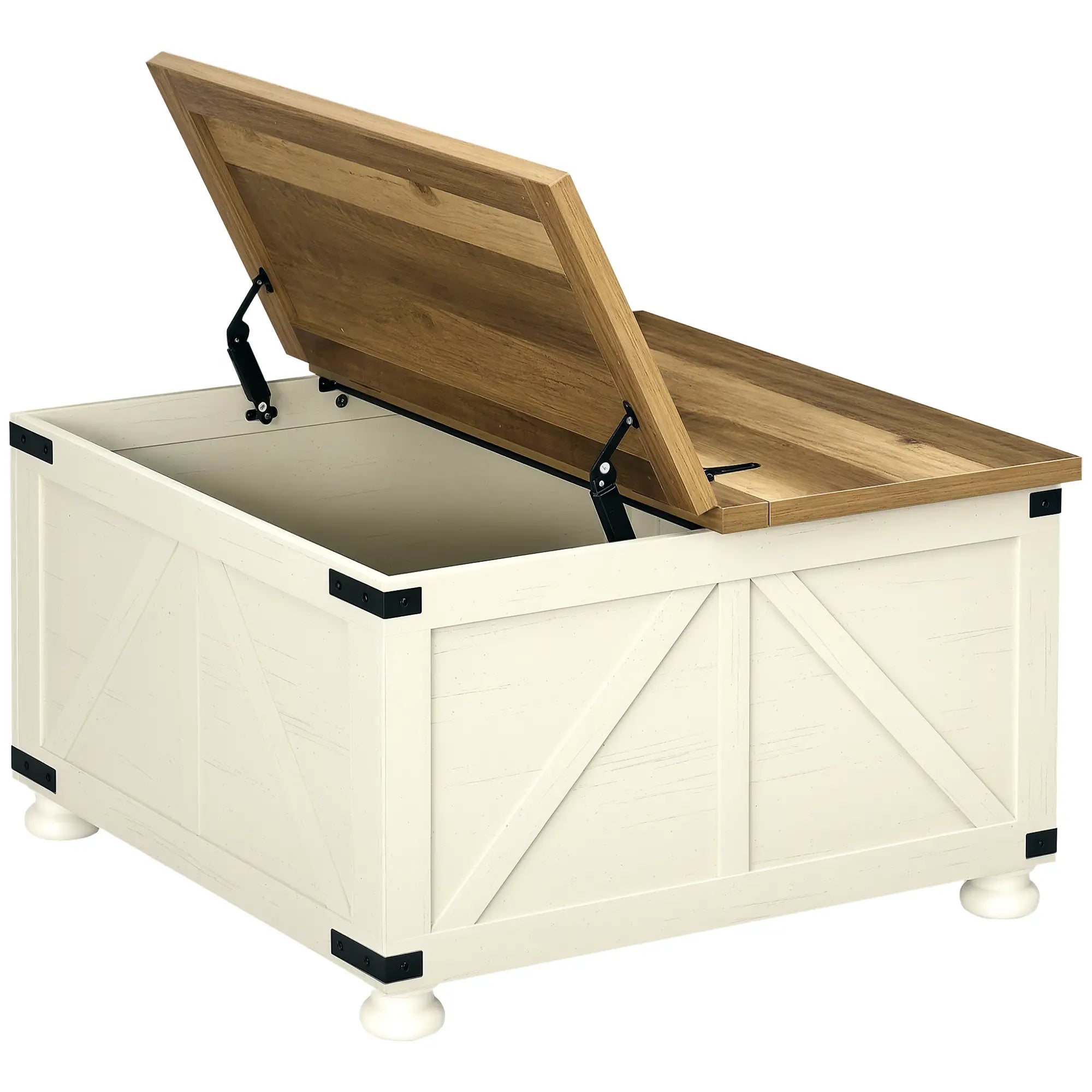Farmhouse Coffee Table, Square Flip-Top, Hidden Storage, Antique White Coffee Tables at Gallery Canada