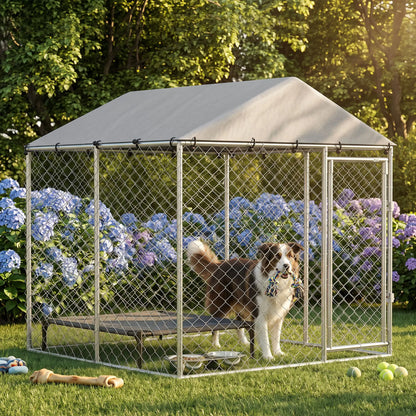 6.6' x 6.6' x 6.6' Outdoor Dog Kennel Heavy Duty Galvanized Steel with UV-resistant Roof, Silver Dog Kennels at Gallery Canada