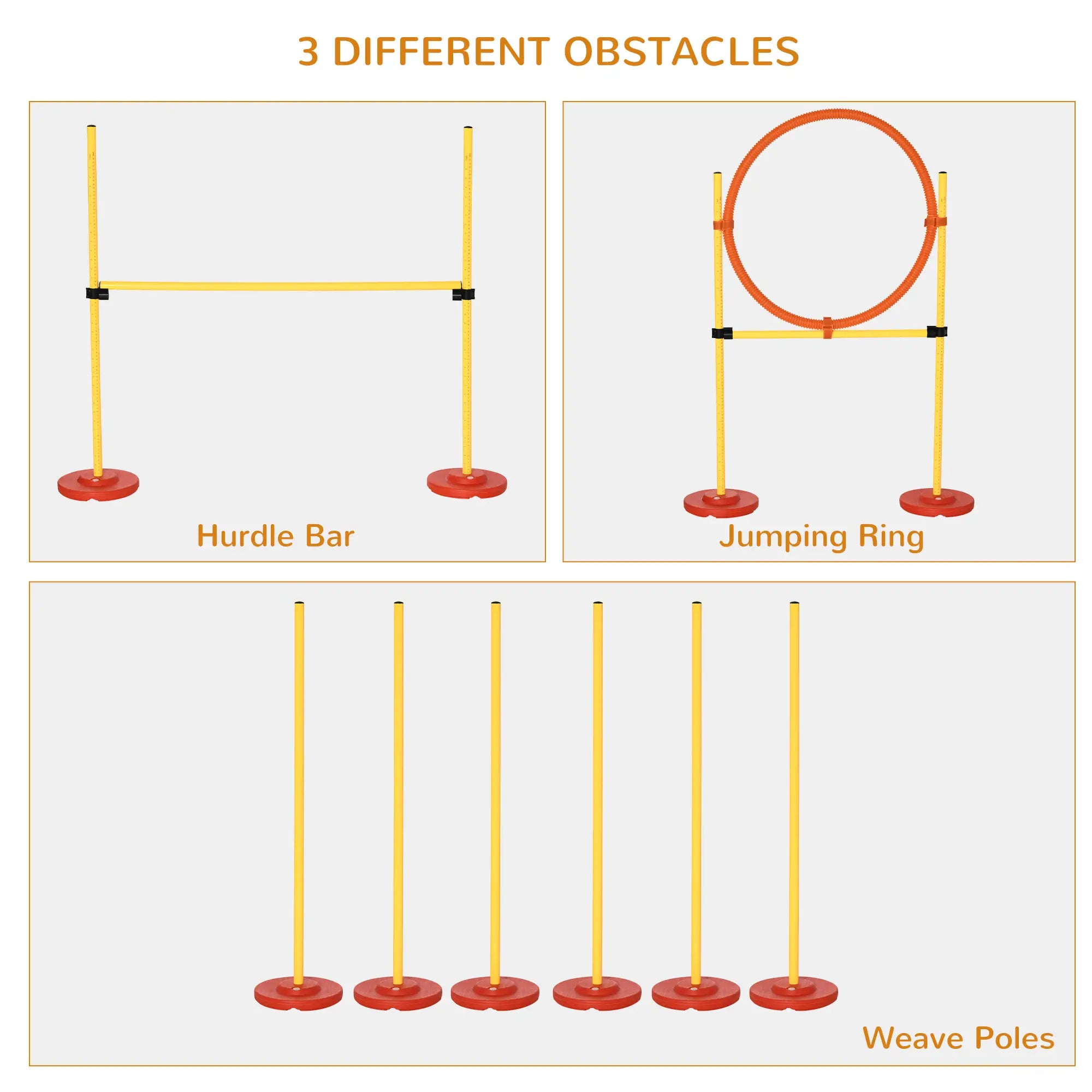 3PCs Pet Agility Training Set, Adjustable Weave Pole, Jumping Ring, High Jump Dog Agility Training Equipment at Gallery Canada