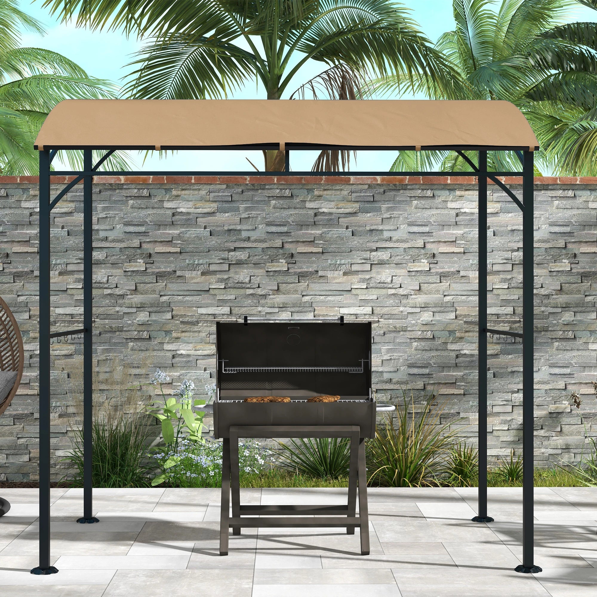 7' x 5' Garden Grill Canopy, Steel Frame, Dark Brown BBQ Grill Gazebos at Gallery Canada