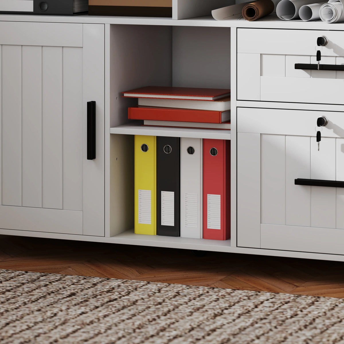 Mobile Printer Stand with Charging Station, Locking Filing Cabinet for A4 and Letter Size, White Office Cabinets & Cupboards at Gallery Canada