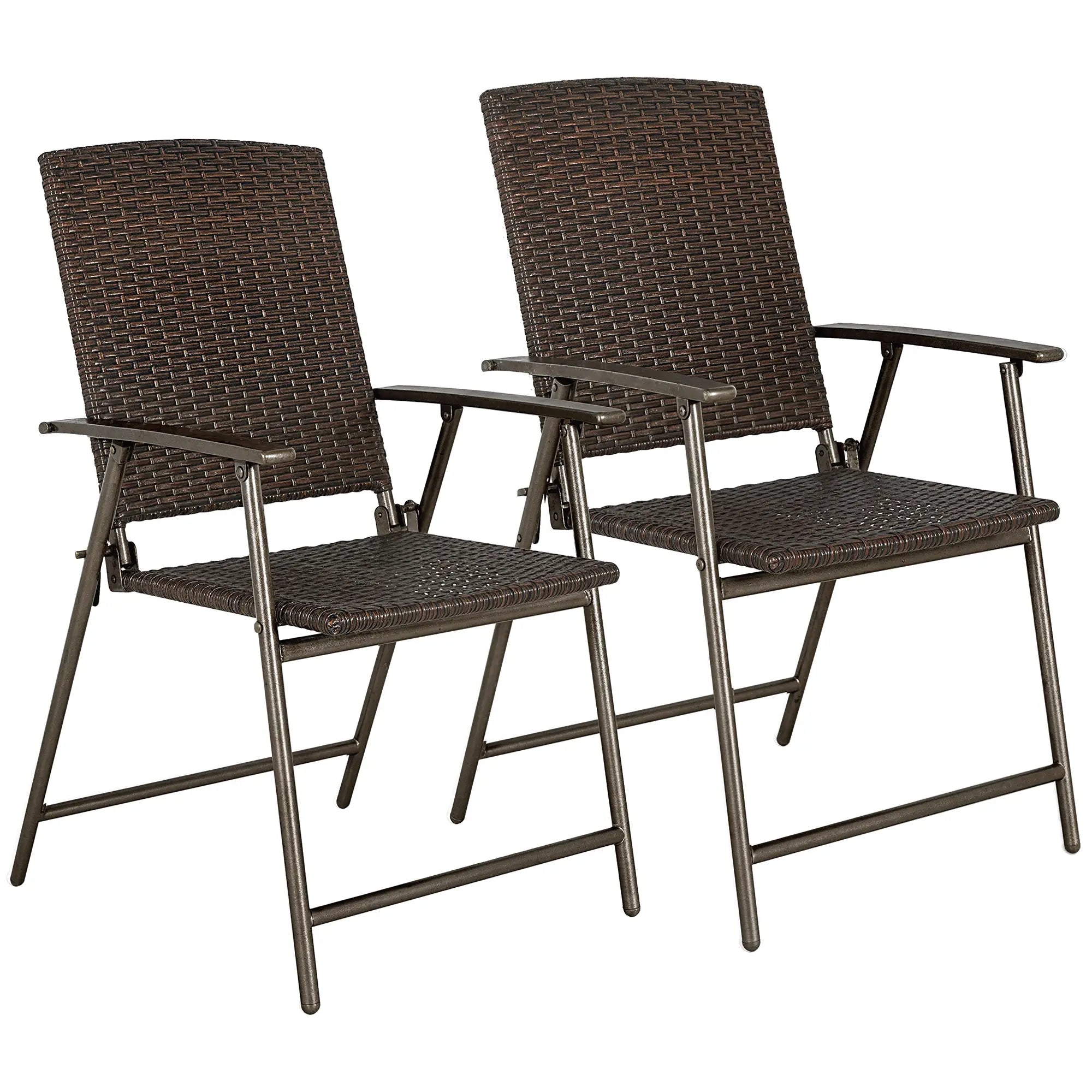 Wicker Dining Chair Set of 2, Rattan Foldable Chairs, Steel Frame, Brown Patio Chairs Brown at Gallery Canada